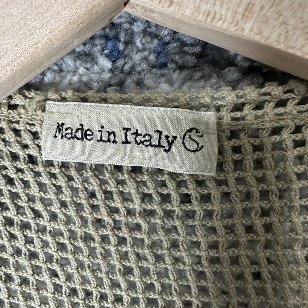Made In Italy Sweater Cardigan Womens One Size Tan Open Knit Mesh Long Duster - Picture 2 of 6